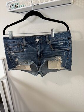 American Eagle Outfitters Distressed Dark Blue Denim Jean Shorts